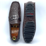 Men's Moccasins Ferragamo Crocodile Texture Shoe (Brown)