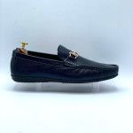 Men's Moccasins Stripe with Buckle Shoe (Blue)