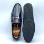 Men's Moccasins Stripe with Buckle Shoe (Blue)