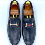 Men's Moccasins Stripe with Buckle Shoe (Blue)